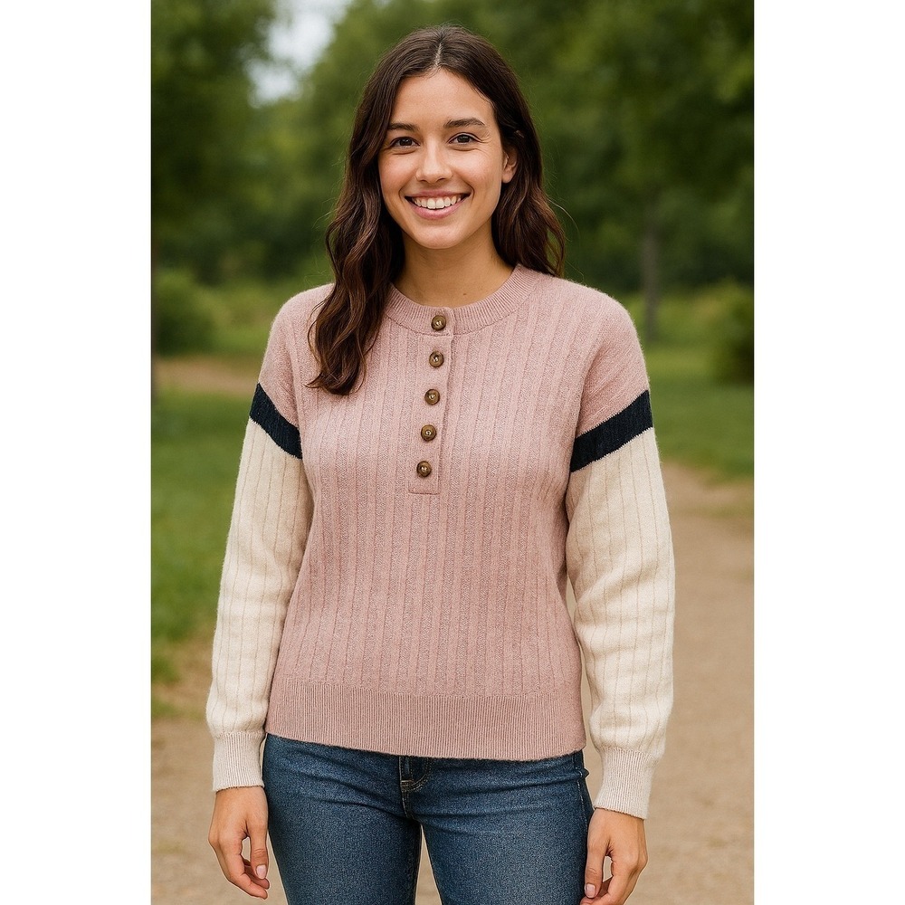 Madewell Cozy Oversized Knit Sweater SM Retro Varsity Boho Neutral Colorblock
